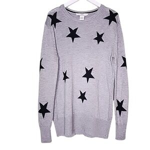 Magaschoni Cashmere Blend Sweater Small Gray Black Crew Neck Stars Pullover